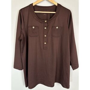 Susan Garver 3/4 Sleeve Henley Tunic Top Half Button Stretch Women's Size XL